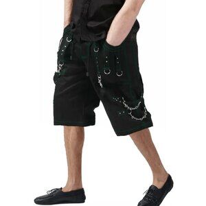 Gothic Men's Handmade Green Thread Rocker Bondage 4 Pocket Punk Rock Shorts